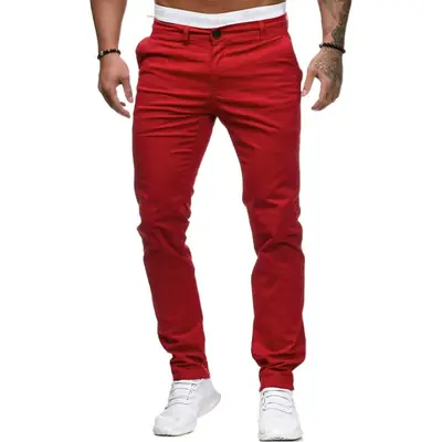 Men's Slim Fit Pink Casual Trousers Spring Autumn