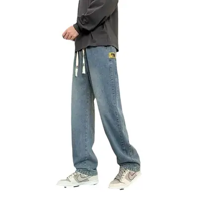 Men's Retro Denim Wide Leg Jeans Loose Straight Casual