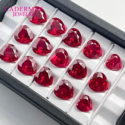 Heart-Shaped Synthetic Ruby Earrings Set