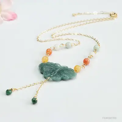 Jade Necklace Blue Butterfly Pendant for Women