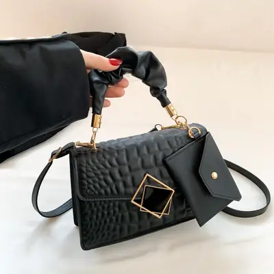 Women's Green Croc Leather Messenger Bag 2024