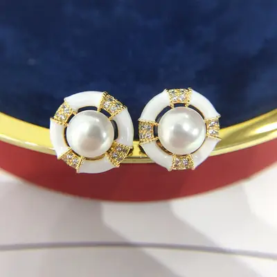 Natural Pearl Earrings for Women 18K Gold Filled
