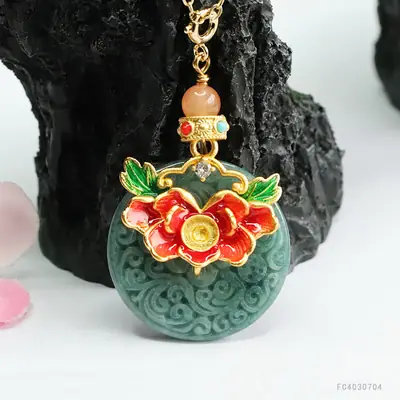 Jade Necklace Blue Floral Safety Buckle Pendant