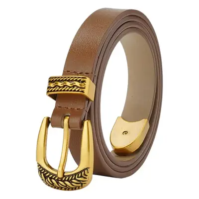 Women's Brown Leather Belt with Gold Buckle