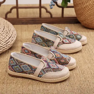 Ethnic Canvas Women's Slip-On Shoes with Non-Slip Sole