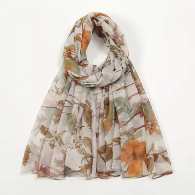 Spring Silk Printed Scarf for Women Travel Use