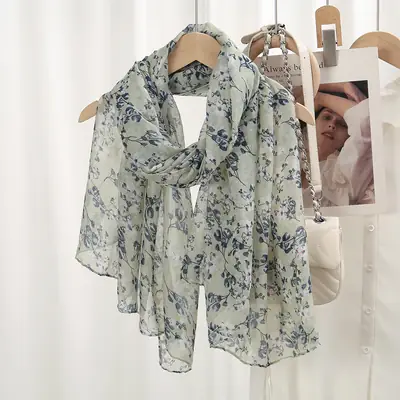Women Silk Printed Long Scarf Brown Floral