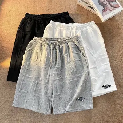 Men Cotton Loose Fit Shorts Grey 2024