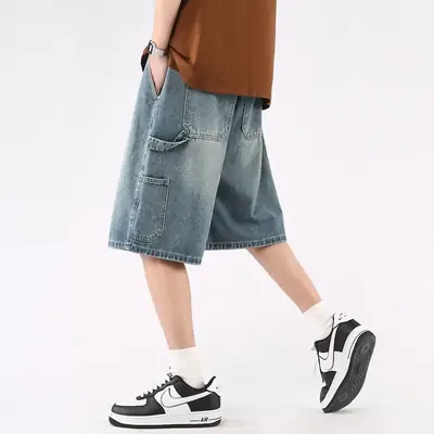 Denim Cropped Shorts for Men Light Blue 2024