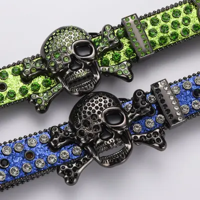 Skull Diamond Belt Buckle Black Gold Hip Hop Fashion