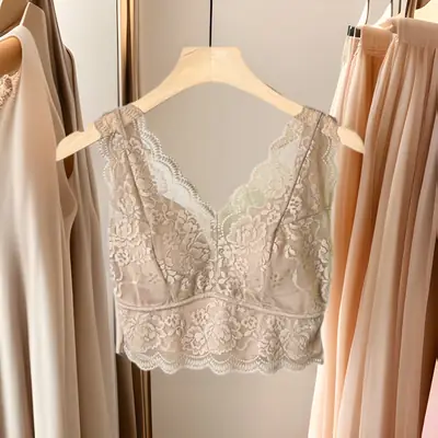 Plus Size French Lace Push Up Vest Bra Green