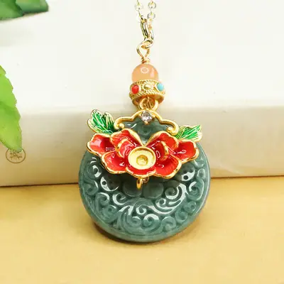 Jade Necklace Blue Floral Safety Buckle Pendant