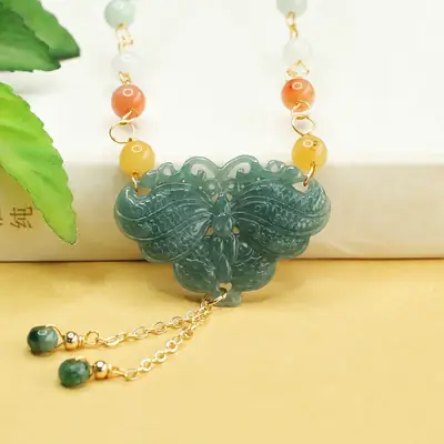 Blue Water Butterfly Jade Necklace for Women
