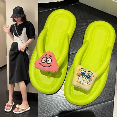 Spongebob Flip Flops Women Green Cartoon Sandals