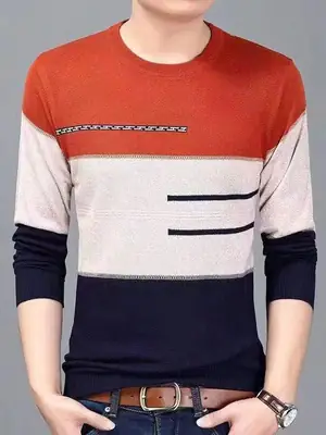 Men Knitted New Pullover Sweater Blue Gray Black