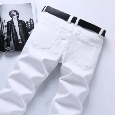 Men's White Stretch Korean Style Slim Fit Jeans