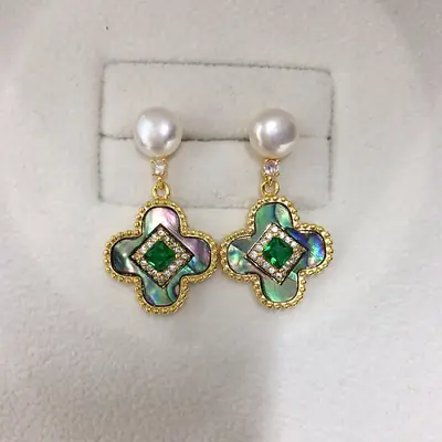 Natural Pearl Four-Leaf Clover Earrings for Women