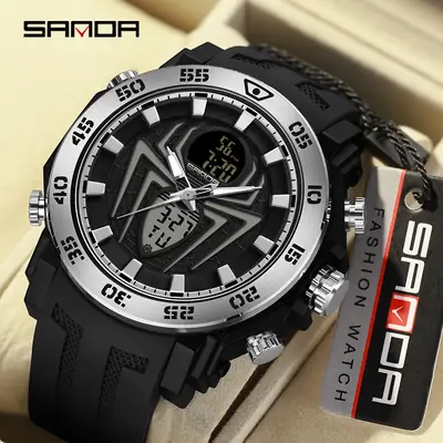 Sanda Black Digital Dual Display Watch for Men