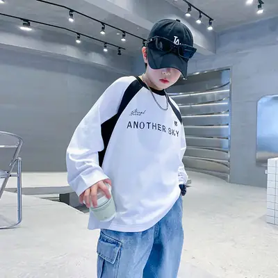 Boys Long Sleeve White Cotton T-Shirt 2025