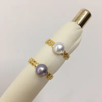 18K Gold Pearl Open Ring Bracelet for Women