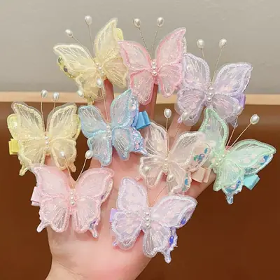 Antique Embroidered Butterfly Hair Clips for Girls