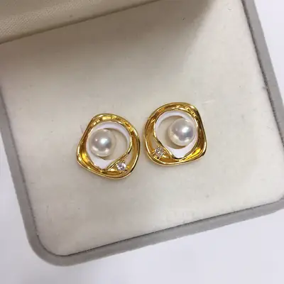 18K Gold Pearl Earrings for Women