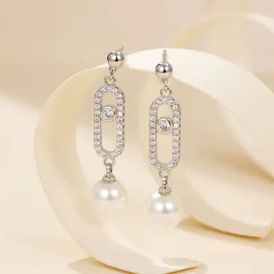 Full Diamond Pearl Earrings for Women