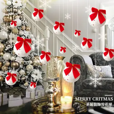 Christmas Snowball Decorations with Gold Bow