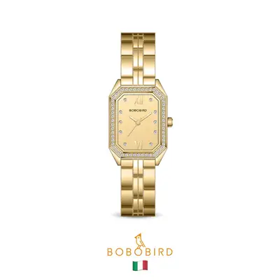 Gold Square Watch with Diamond Crystal Band