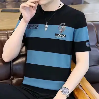 Men's Black Yellow Striped Ice Silk T-Shirt