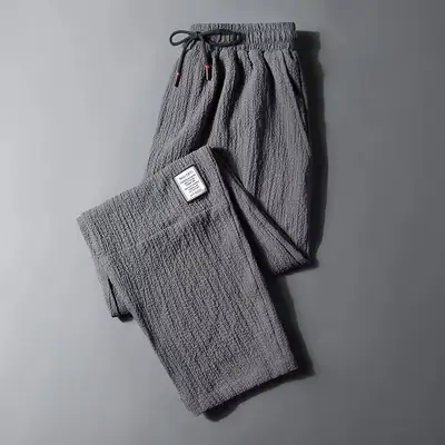 Men's Grey Ice Silk Casual Pants Straight Plus Size