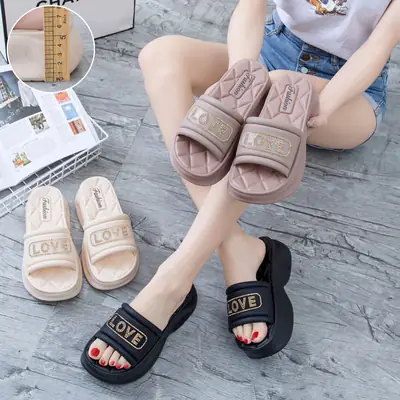 Women's English Diamond Diamond Slippers Summer Platform Heels