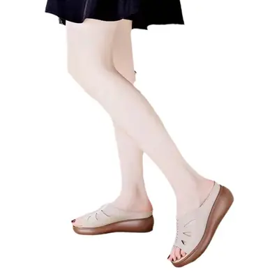 Women's 2024 Summer Leather Wedge Sandals White