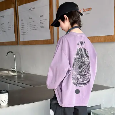 Purple Finger Print Long Sleeve T-Shirt for Boys 2024