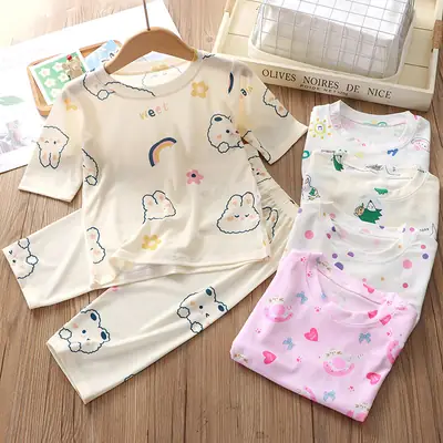 New children's pajamas summer suit cartoon printing boys thin short sleeve girls home clothes children's clothing wholesale