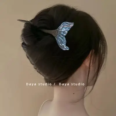 Blue Wooden Fish Tail Hairpin for Women