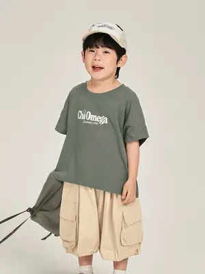 Boys T-Shirt White Brown Korean Style Summer Wear
