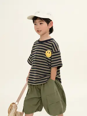 Boys Striped T-Shirt Shorts Set Korean Style Summer