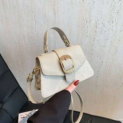 Elegant Beige Women's Shoulder Messenger Bag with Heart Charm