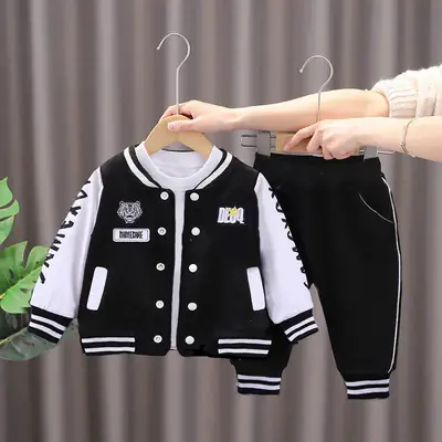 Baby Boy Baseball Jacket Set Beige White 0-5Yrs