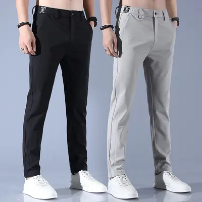 Men Ice Silk Straight Leg Pants Dark Grey