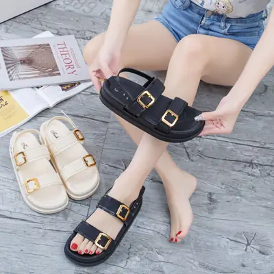 Women Black Buckle Sandals 2025