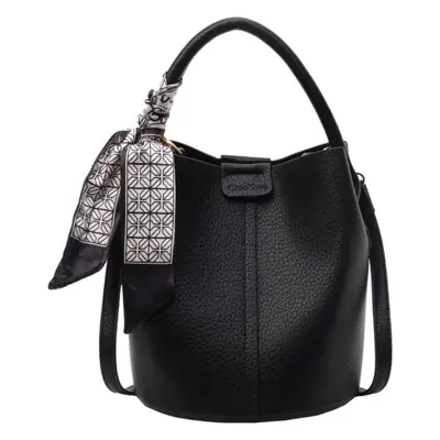 Black Leather Bucket Bag for Women Casual Shoulder Crossbody