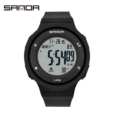 Sanda Black Digital Step Counter Watch for Students Youth