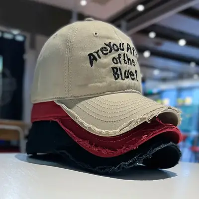 Retro Raw Edge Frayed Baseball Cap for Men Women