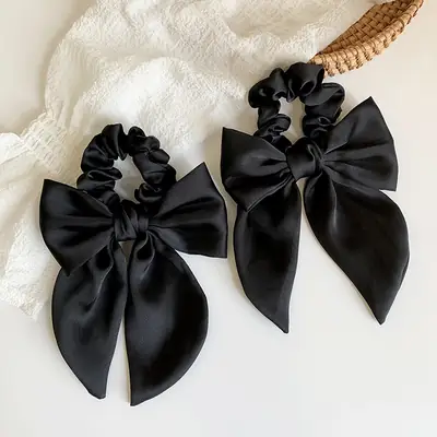 Black Silk Hair Ring Bow for Women