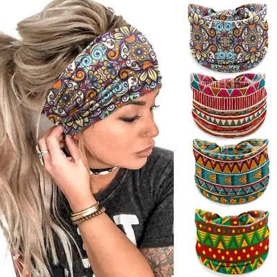 African Print Wide Brim Hairband Purple Green