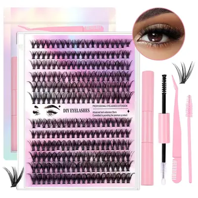 Pink False Eyelashes Set with Glue & Tweezers