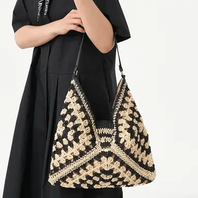 Handwoven Straw Bag Women Large Capacity Shoulder Tote