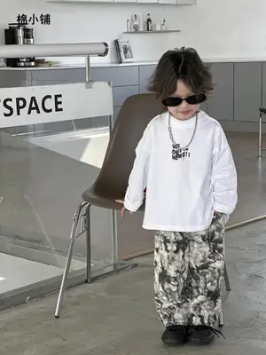 Kids Cotton T-Shirt White Korean Style Double Collar